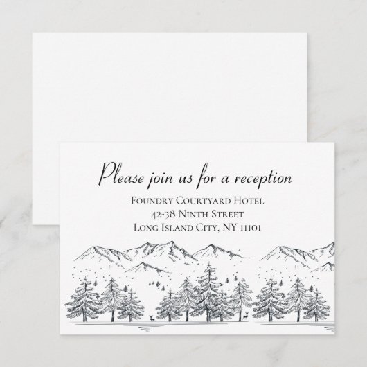 Invitation Réception de mariage hivernal Montagnes Arbres Nat (Devant / Derrière)