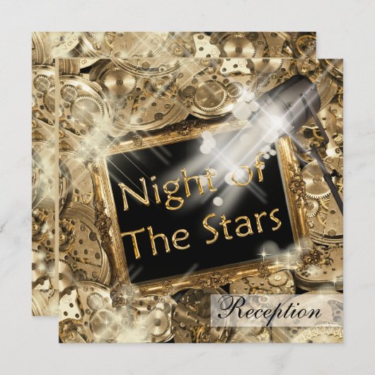 Invitation Réception de mariage hollywoodienne en or noir (Devant / Derrière)