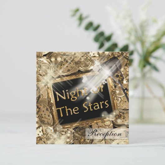 Invitation Réception de mariage hollywoodienne en or noir (Debout devant)