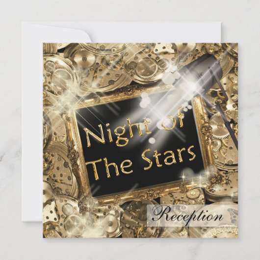 Invitation Réception de mariage hollywoodienne en or noir (Devant)