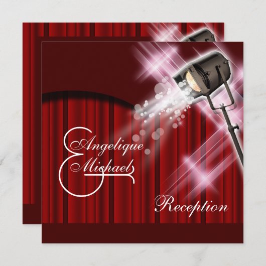 Invitation Réception de mariage hollywoodienne rouge noir (Devant / Derrière)