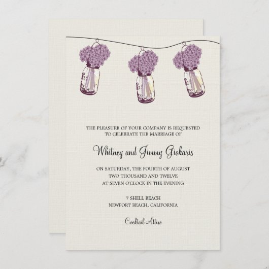 Invitation Réception de mariage Hydrangea et pot Mason (Devant / Derrière)