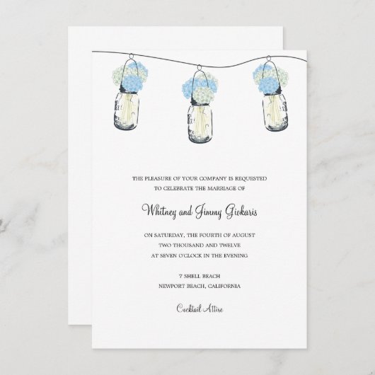 Invitation Réception de mariage Hydrangea & Mason Jar (Devant / Derrière)