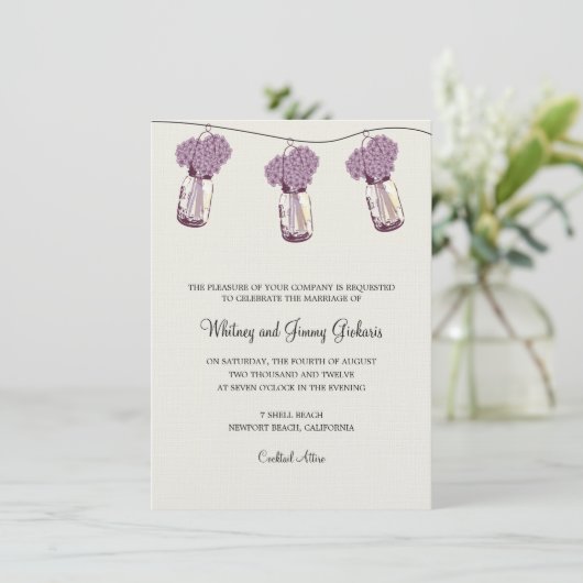 Invitation Réception de mariage Hydrangea & Mason Jar (Debout devant)