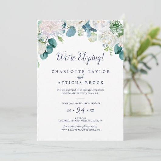 Invitation Réception de mariage intime aux fleurs blanches cl (Debout devant)