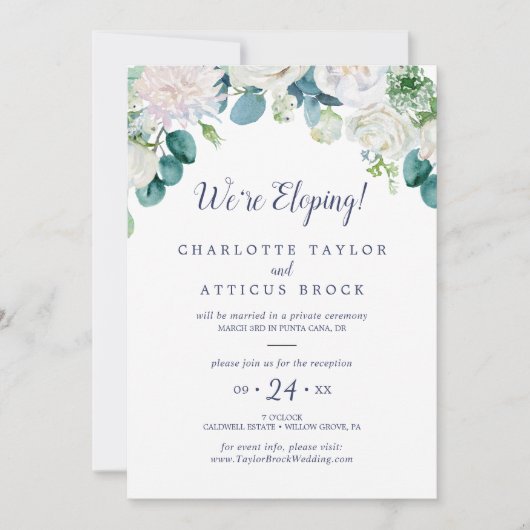 Invitation Réception de mariage intime avec fleurs blanches c (Devant)