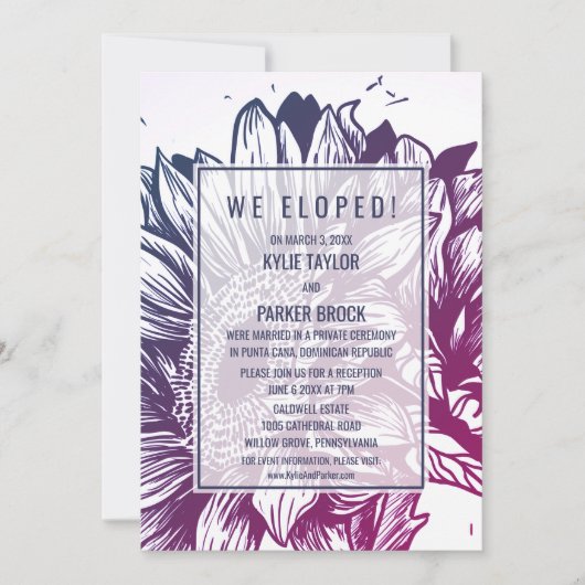 Invitation Réception de Mariage Intime avec Tournesols Ombre  (Devant)