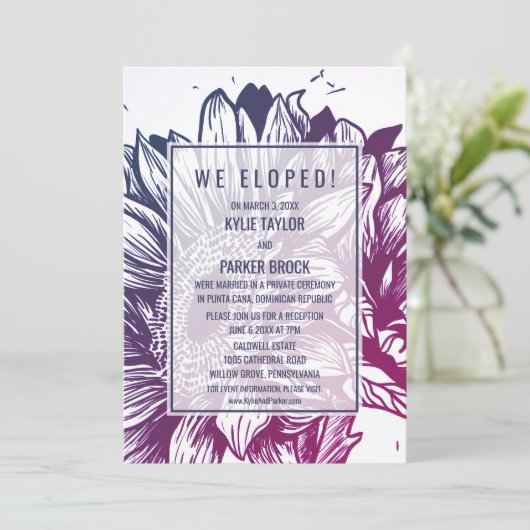 Invitation Réception de Mariage Intime avec Tournesols Ombre  (Debout devant)