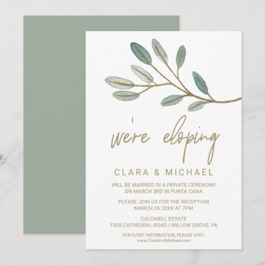 Invitation Réception de mariage intime d'eucalyptus à nervure (Devant / Derrière)