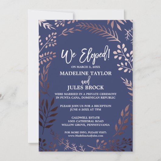 Invitation Réception de mariage intime élégant en rose gold e (Devant)