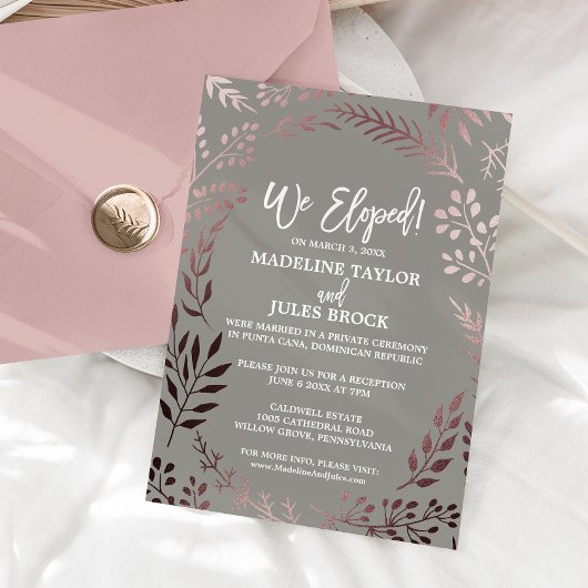 Invitation Réception de mariage intime élégant rose gold et g