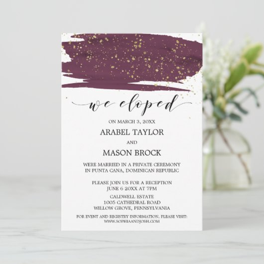Invitation Réception de mariage intime Marsala et Or aquarell (Debout devant)