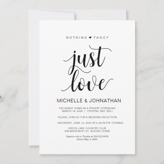 Invitation Réception de mariage intime moderne rustique noir (Devant)