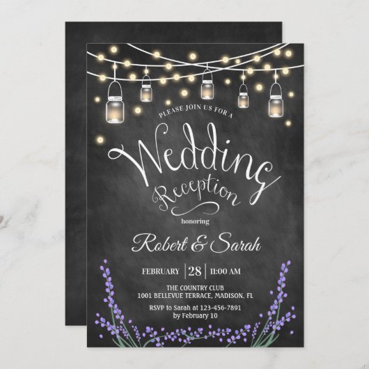 Invitation Réception de mariage - Lavande sur tableau noir & (Devant / Derrière)