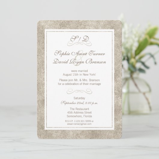 Invitation Réception de mariage le soir avec bordure argent e (Debout devant)