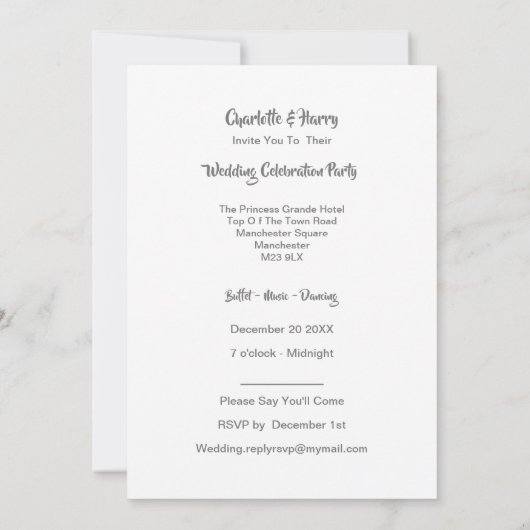 Invitation Réception De Mariage Mariée En Croatie (Dos)