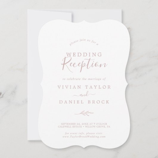 Invitation Réception de mariage Minimal Leaf | Rose Pâle (Devant)