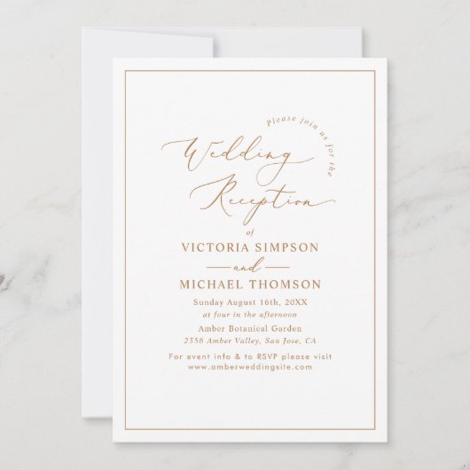 Invitation Réception De Mariage Minimale, Script Or Chic Mode (Devant)