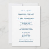Invitation Réception de mariage minimaliste bleu espagnol-ang (Dos)