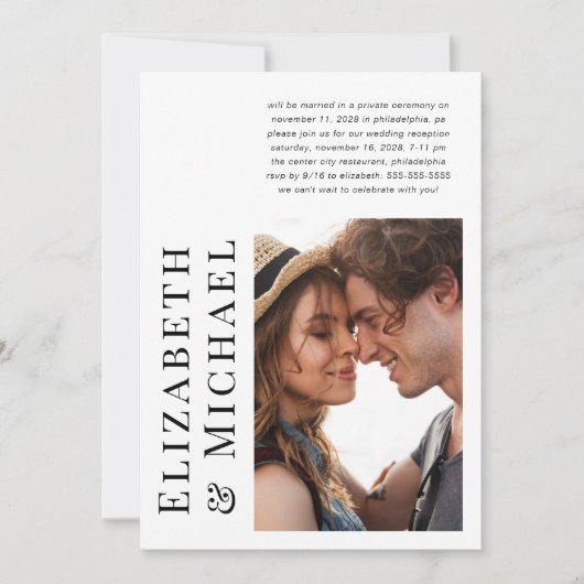 Invitation Réception de mariage moderne après la fuite amoure (Devant)