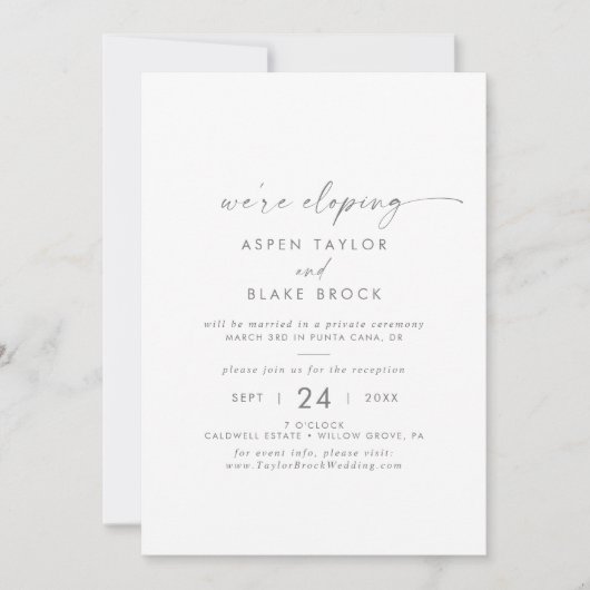 Invitation Réception de mariage moderne argenté écriture élég (Devant)