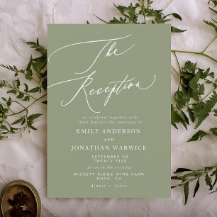 Invitation Réception de mariage moderne blanche et verte Sage