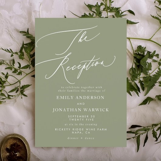 Invitation Réception de mariage moderne blanche et verte Sage