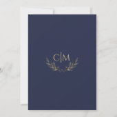 Invitation Réception de mariage moderne bleu marine feuille d (Dos)