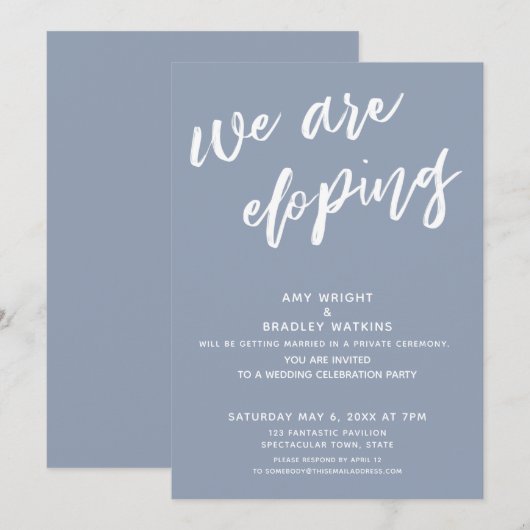 Invitation Réception de mariage moderne Dusty Blue pour une f (Devant / Derrière)