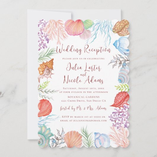 Invitation Réception de mariage moderne Dusty Blue Seashell B (Devant)