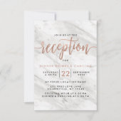 Invitation Réception de mariage moderne en marbre blanc et or (Devant)