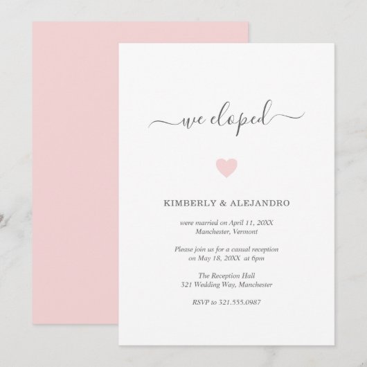 Invitation Réception de mariage moderne et simple avec cœur r (Devant / Derrière)