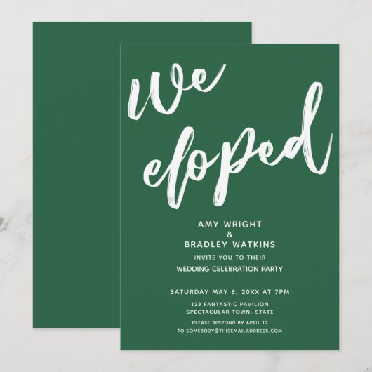 Invitation Réception de mariage Moderne Leaf Green We Eloped (Devant / Derrière)