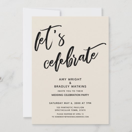 Invitation Réception de mariage moderne Let's Celebrate Cream (Devant)