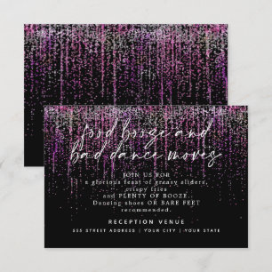 Invitation Réception de mariage moderne Magenta Paillettes