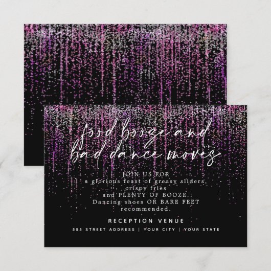 Invitation Réception de mariage moderne Magenta Paillettes (Devant / Derrière)