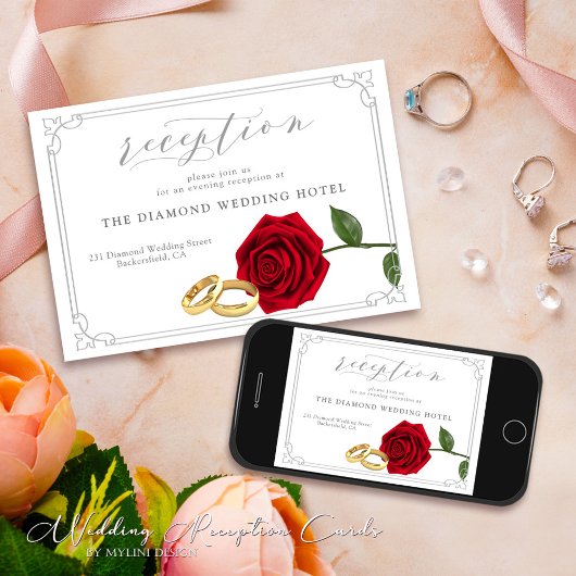 Invitation Réception de mariage moderne minimaliste Rose et A