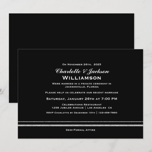 Invitation Réception de mariage moderne noir simple (Devant / Derrière)