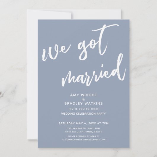 Invitation Réception de mariage moderne poussiéreuse bleue No (Devant)