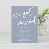 Invitation Réception de mariage moderne poussiéreuse bleue No (Debout devant)