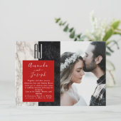 Invitation Réception de mariage moderne rouge et noir (Debout devant)
