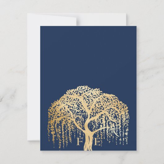 Invitation Réception de mariage moderne Willow Tree Blue Gold (Dos)