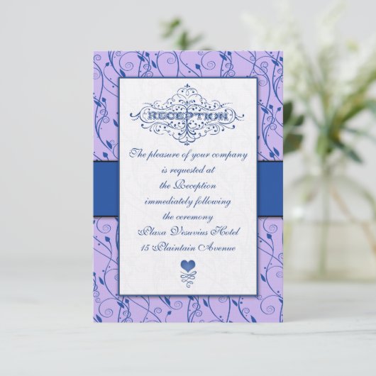 Invitation Réception de mariage Monogram Royal Blue Lilac Swi (Debout devant)