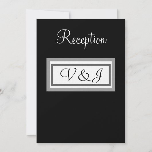 Invitation Réception de mariage Monogramme noir blanc (Devant)