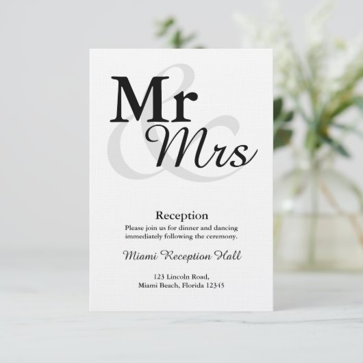 Invitation Réception de mariage Mr&Mrs Simple Typographie Élé (Debout devant)