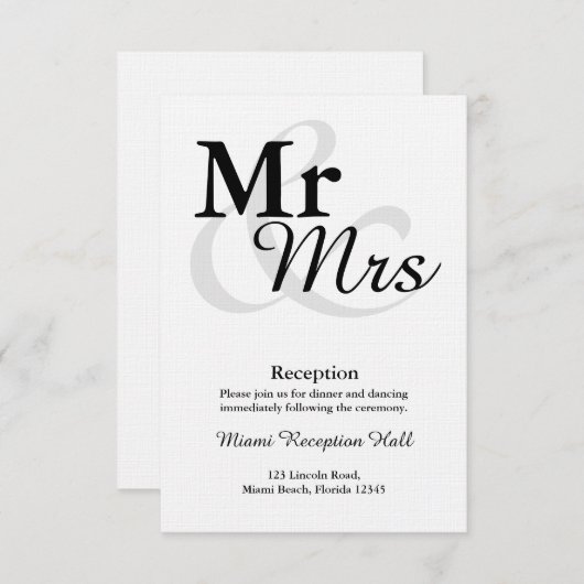 Invitation Réception de mariage Mr&Mrs Simple Typographie Élé (Devant / Derrière)