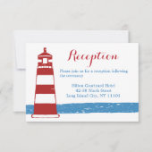 Invitation Réception de mariage nautique Rayure bleue Phare (Devant)