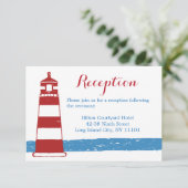 Invitation Réception de mariage nautique Rayure bleue Phare (Debout devant)