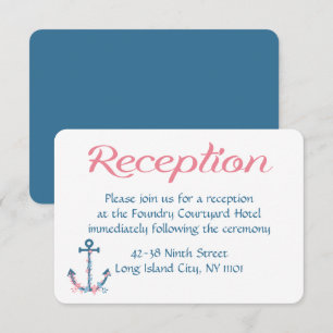Invitation Réception de mariage nautique Rose & Bleu Ancre de