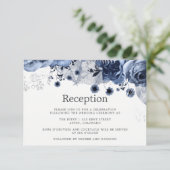 Invitation Réception de mariage Navy & Blanc avec fleurs arge (Debout devant)